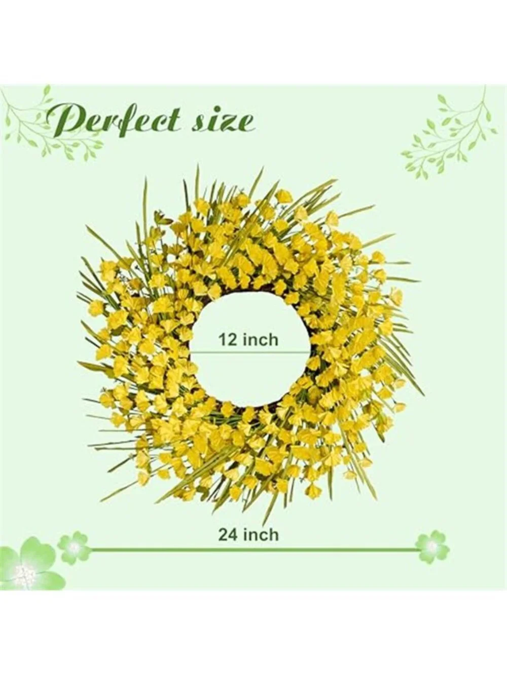 Artificial Spring Wreath Front Door 24 inch Summer with Yellow Flowers Berries
